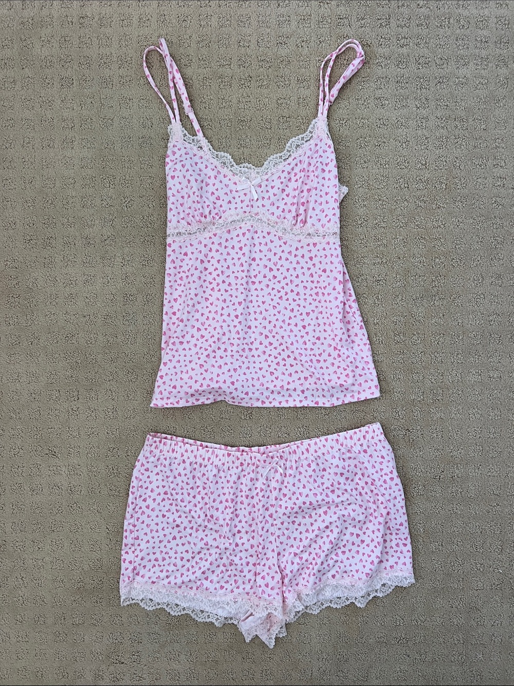 Women’s Pink Heart Lace-Trim Sleep Set
